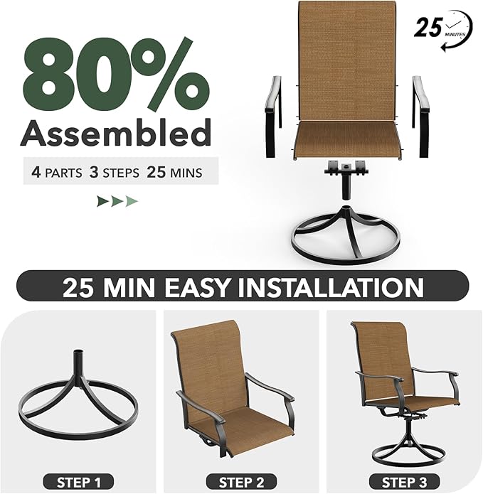 7-Piece Outdoor Dining Set, 6 Swivel Chairs & 63'' Rectangular Dining Table with All Weather Frame Furniture Set - Brown Style1