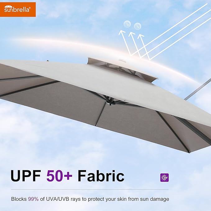 PURPLE LEAF Cantilever Umbrella with Base Included 9' X 12' Outdoor Double Top Deluxe Rectangle Patio Umbrella Offset Hanging Outdoor for Garden Umbrella Cast Ash