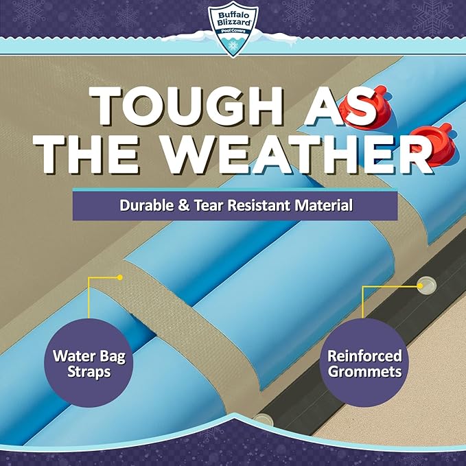 Buffalo Blizzard Supreme Plus 16 ft x 36 ft Rectangular Winter Pool Cover | Tan/Silver | Heavy Duty for Above Ground Swimming Pools | Easy Install | Cold & UV Resistant | Seasonal Debris Protection