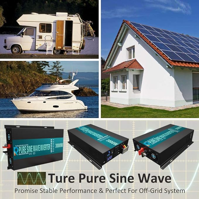 WZRELB 3000W 12VDC to 120VAC Pure Sine Wave Solar Power Inverter Homeuse Car Inverter