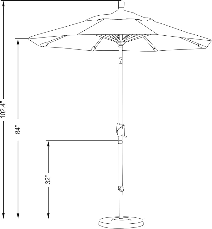 California Umbrella 7.5' Round Aluminum Market Umbrella, Crank Lift, Push Button Tilt, White Pole, Sunset Olefin