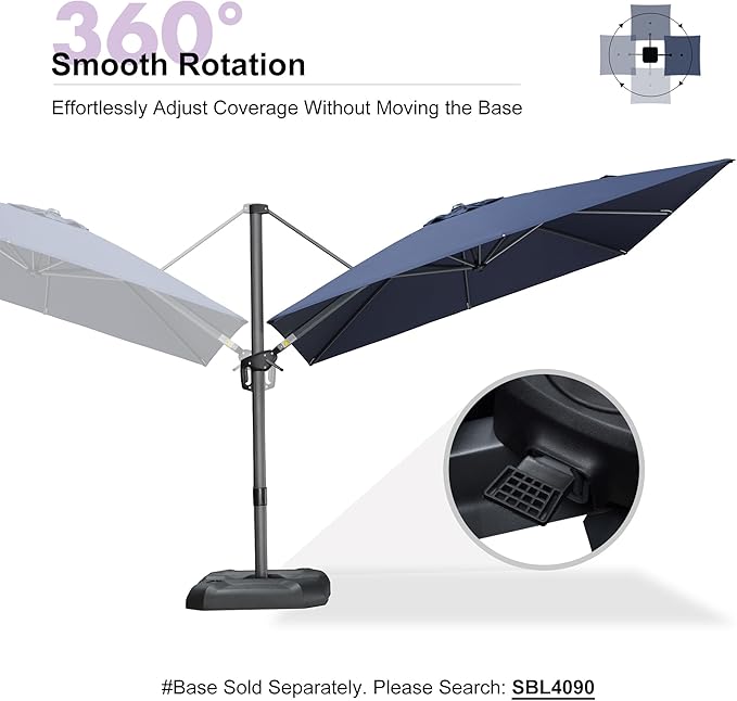 PURPLE LEAF Patio 9 Feet Cantilever Offset Umbrella with Base Outdoor Umbrella with 360-degree Rotation for Garden Deck Pool Patio Navy Blue