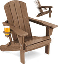 SERWALL Folding Adirondack Chair, Adirondack Outdoor Chair with Cup Holder, Adjustable Adirondack Chair with 3 Recline Positions, All Weather HDPE Outdoor Adirondack, Brown