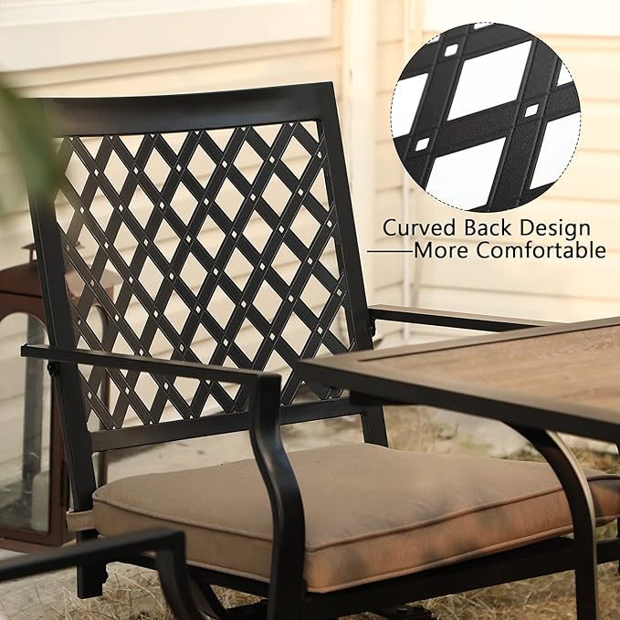 PHI VIALLA Patio Outdoor Swivel Dining Chairs Outdoor Furniture Chairs Set of 6 with Cushion Suports 300lbs for Lawn Garden Backyard Weather Resistant-Black Frame