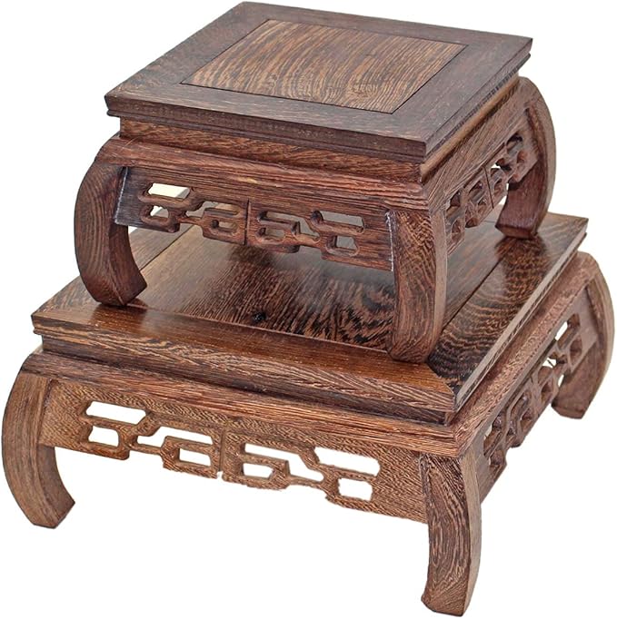 GOLDY&WENDY Solid Wood Ornaments Base Chicken Wing(Ji Chi) Wood Curved Feet Square Display Stand Practical Teapot Vase Bonsai Pedestal