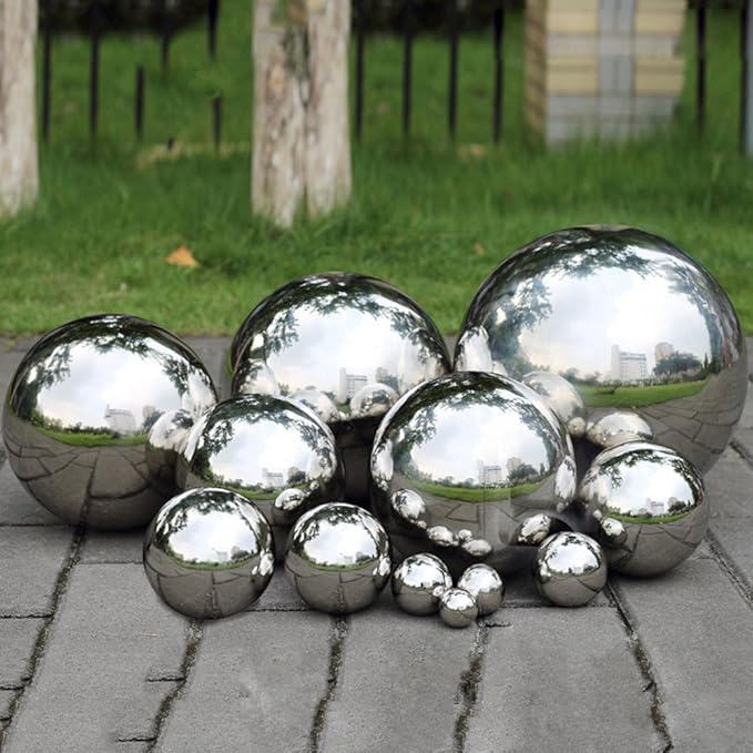 Pack of 2, Stainless Steel Hollow Gazing Ball Mirror Polished Shiny Sphere for Home Garden Ornament (4 Inch)