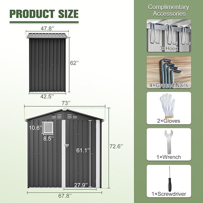 6x4 Ft Metal Outdoor Storage Shed with Window & Floor Base, 0.25mm Galvanized Steel Metal Garden Shed Waterproof with Lockable Door for Backyard, Patio, Garden, Dark Grey