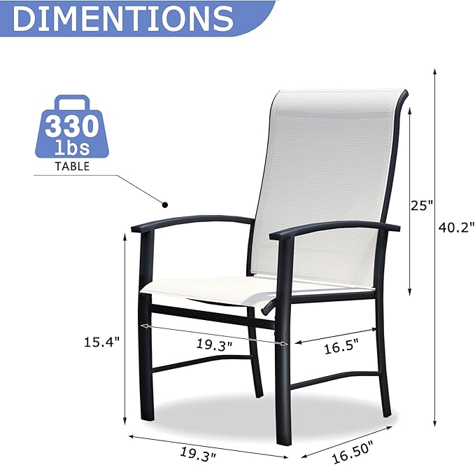 Outdoor Dining Chairs Set of 2, Stackable Patio Chairs with Metal Frame & Textilene Fabric, Perfect for Patio Garden Deck, Oyster