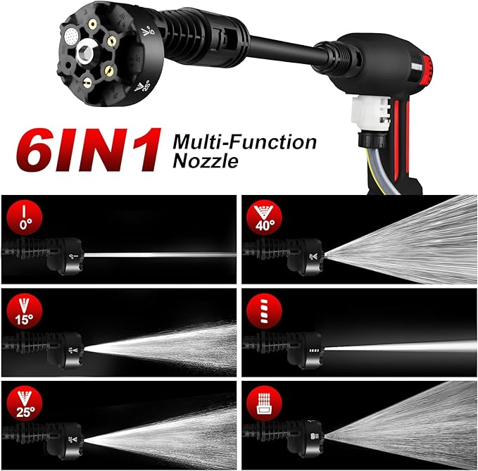 Cordless Pressure Washer, 2000PSI MAX Portable Pressure Washer with Brushless Motor, 5.0Ah Battery, 4 Speed Adjustment LCD Touch Screen, 6-in-1 Nozzle, No Faucet & Garden Hose Connectors