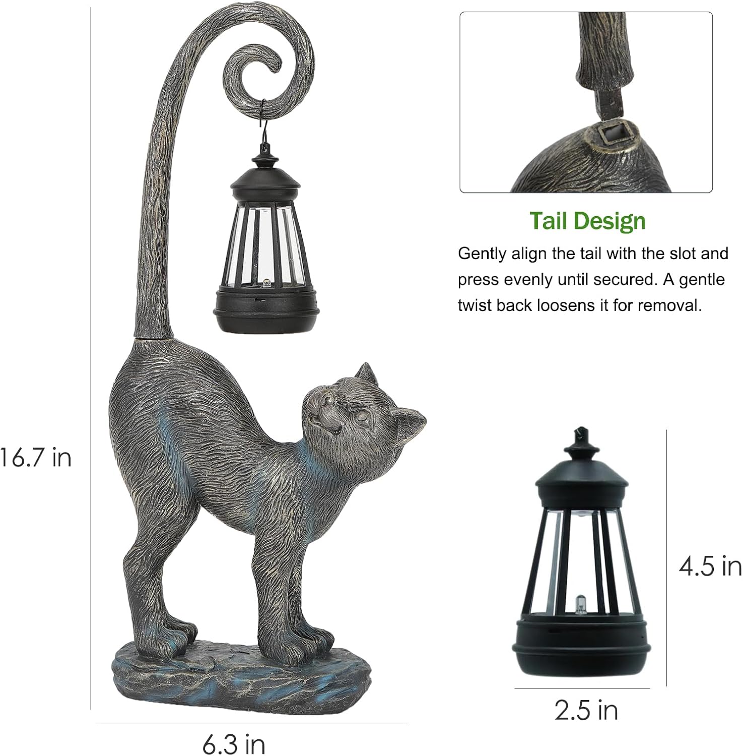 Solar Cat Outdoor Statues Halloween for Garden: Outdoor Decor Cat Figurine for Yard, Lawn, Patio, Porch, Balcony - Animal Art for Home Backyard - Birthday Gifts for Women Grandma Mom Sister