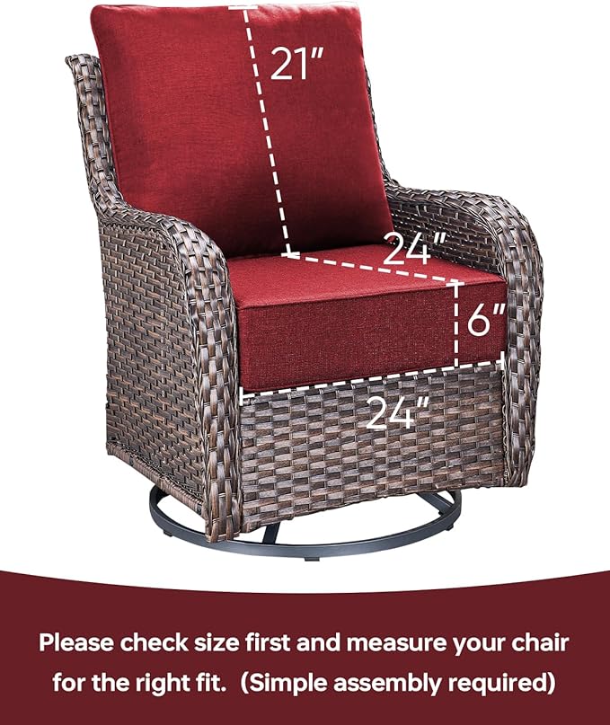 Luxury 24x24x6 Inch Outdoor Seat Cushions - Set of 2 Water Resistant Patio Chair Replacement Cushion for Porch Set Rattan Dining Rocker Glider Chairs Loveseat Couch Sectional Sofa - Red