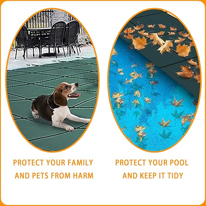 Swimming Pool Safety Underground Pool Cover, Swimming Pool Safety Cover, Cold Resistant Pool Cover 16' X 32' Contains All Hardware for Installation, Sturdy and wear-Resistant, Green