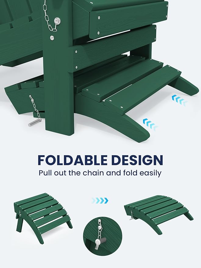 KINGYES Folding Adirondack Ottoman for Adirondack Chair, Green