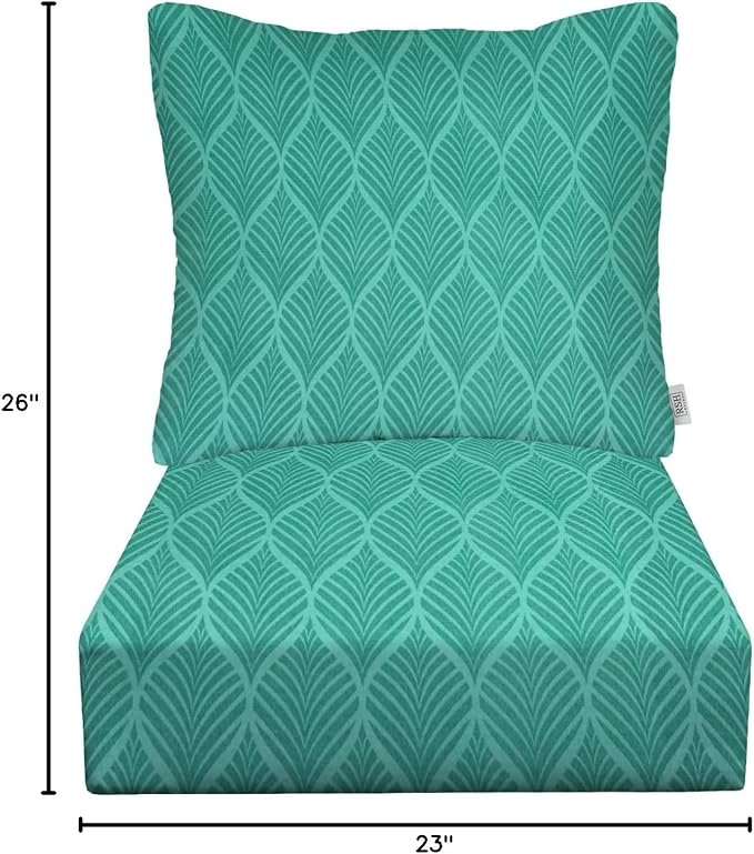 RSH DECOR: Deep Seating Cushion with Pillow Back | 23” x 26” Seat | All-Weather Spun Fabric | Water and Fade-Resistant | Outdoor Chair Cushion Set for Patio Furniture | Fenbrook Teal