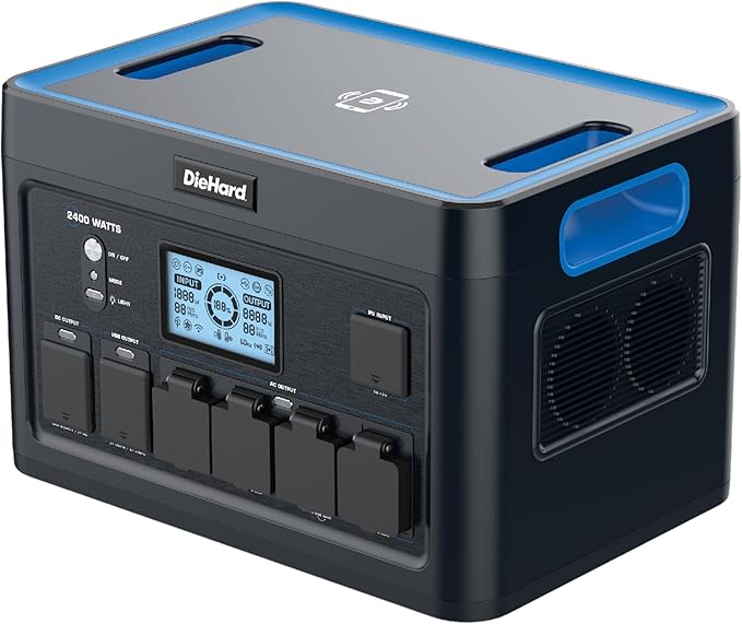 DieHard Portable Power Station 2400-Watt (4800-Watt Peak) 2048Wh - Quiet Solar Generator, Lightweight Solution for Home Backup, Weather Emergencies, Outdoor Recreation, Jobsite and More