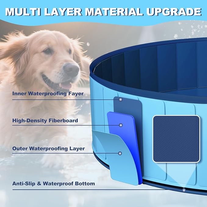 UCCY Foldable Dog Pool for Large Dogs Hard Plastic Kiddie Swimming Pool Non-Slip Portable Dog Bathtubs Collapsible Multi-Use Whelping Box Ball Pit Outdoor Pool for Backyard Duck Pond Blue XL-63"x12"
