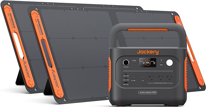 Jackery Solar Generator 1000 v2 with 2x100W Solar Panel,1070Wh Portable Power Station LiFePO4 Battery,1500W AC/100W USB-C Output,1Hr Fast Charge for Outdoor,Off-Grid Living,RV,Emergency
