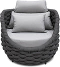 Patio Rope Armchair: Aluminum Woven Accent Chair - Cushioned Lounge Chair with Arms - Modern Garden Chair Assembled - All Weather Outdoor Seating Porch Furniture for 400lbs Deck Balcony Hotel