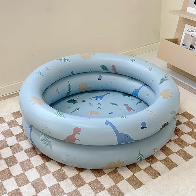 Inflatable Baby Retro Swimming Pool Family Cute Style Thickened Water Pool for Kids Indoor Outdoor Play (Blue)