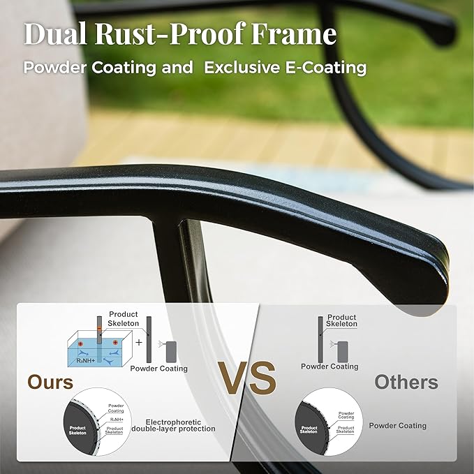 Patio Furniture Set 6 pcs, Outdoor Patio Furniture, 1 X 3-Seat Sofa, 2 X Single Chairs, 2 X Rocker Chairs, 1 X Coffee Table and 5.75" Extra Thick Cushion, Patio Conversation Set,Beige