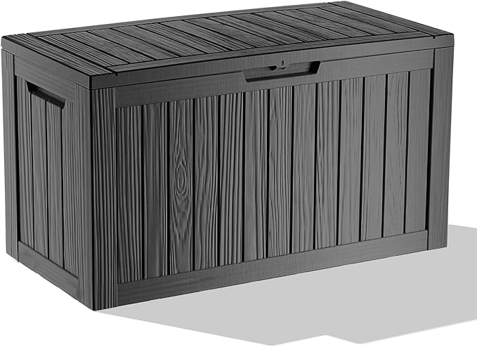EasyUp 80 Gallon Resin Deck Box Storage Outdoor Waterproof Boxes Lockable UV Resistant Container for Patio Furniture Cushions Pool Supplies Garden Tool, Equipment Outside Storage Delivery
