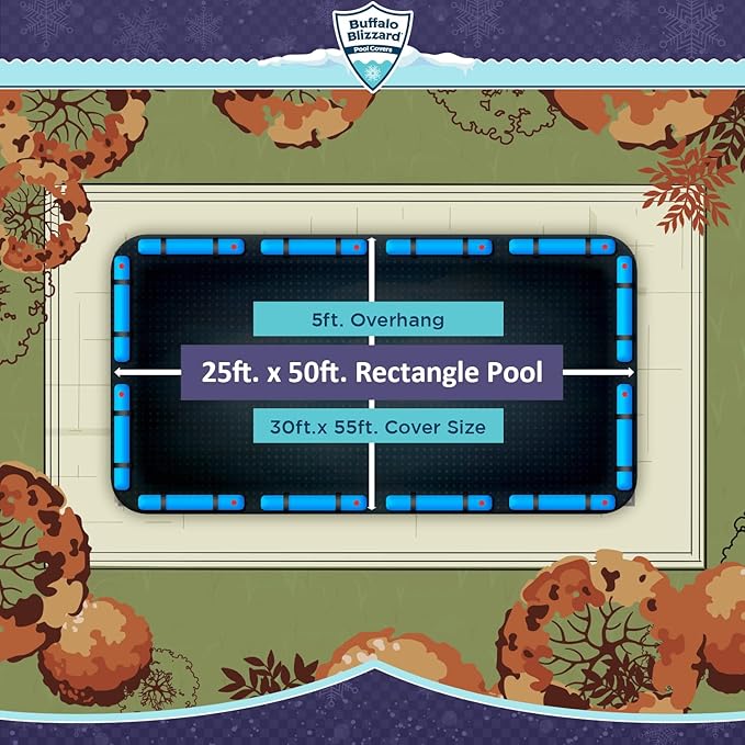 Buffalo Blizzard Economy 25 ft x 50 ft Rectangular Winter Pool Cover | Black/Blue | Closing Inground Swimming Pools | Easy to Install | Heavy Duty, Cold & UV Resistant | Shields from Seasonal Debris
