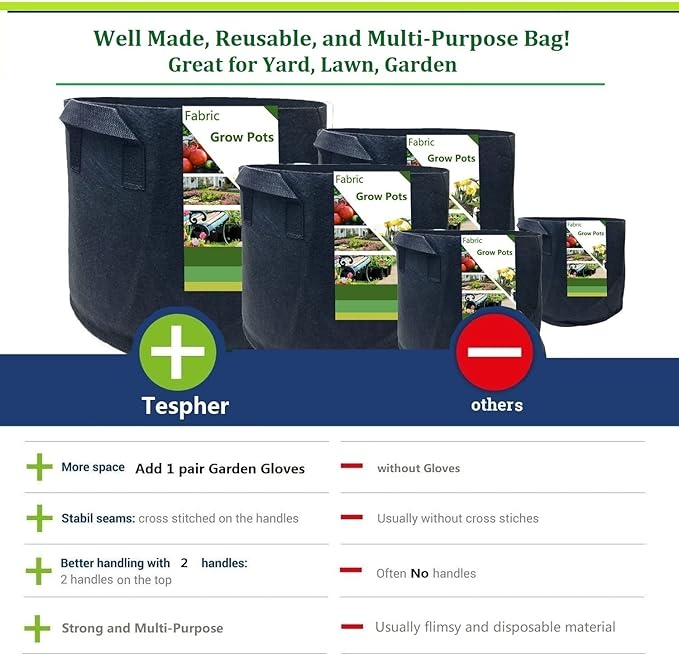 3-Pack 50 Gallon Thickened Plant Grow Bags Large (30x16 in) Heavy Duty Garden Bag Fabric Plant Pots for Potato,Tomato Planter,Herbs Veggies Planting,Flower Pots,Barrel Planter,Yard Waste Bag,Leaf Bags
