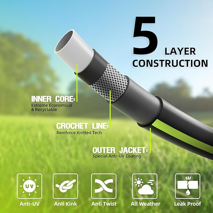 Worth Leader Short Garden Hose 5/8 in. x 12 ft. -No Kink, Flexible, Leakproof, Male to Female Fittings -Heavy Duty Durable PVC Lightweight Water Pipe with Brass Aluminum Ends for Household & Yard Use