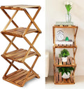 BEEFURNI Acacia Plant Stand Indoor Corner, Wooden Outdoor 4 Tier Corner Planter Stand, Foldable Shelf Display, Tall Plant Bench for Succulent, Easy Assembly, Window Decor, 1-year Manufacturer Warranty
