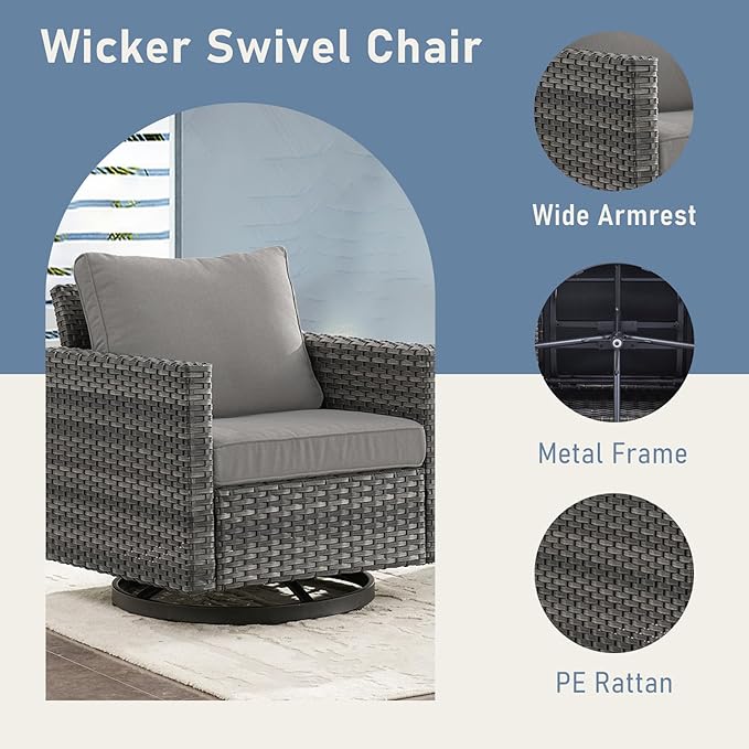Patio Rocker Chairs: Swivel Outdoor Chairs Set of 4 with Wide Armrests