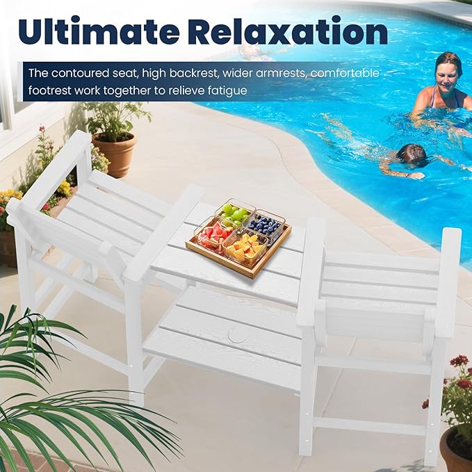 Tall Adirondack Chairs Set of 2, All Weather HDPE Poly Bar Height Balcony Adirondack Chair with Removable Double Connecting Trays, Outdoor Adirondack Barstools for Deck, Patio, Yard, Pool, Lawn