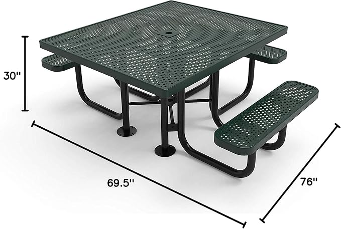 COATEDOUTDOORFURNITURE Coated Outdoor Furniture Heavy-Duty Portable ADA-Compliant Outdoor Picnic Table with Umbrella Hole, Punched Steel Patio Dining Furniture Made in America (46" Square Top, Green)