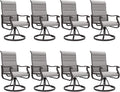 Amopatio Padded Patio Swivel Chairs Set of 8, Outdoor Dining Chairs with Ultra Soft Textilene High Back Seat & Metal Rocker Frame, for Backyard Deck Lawn Garden, Light Gray