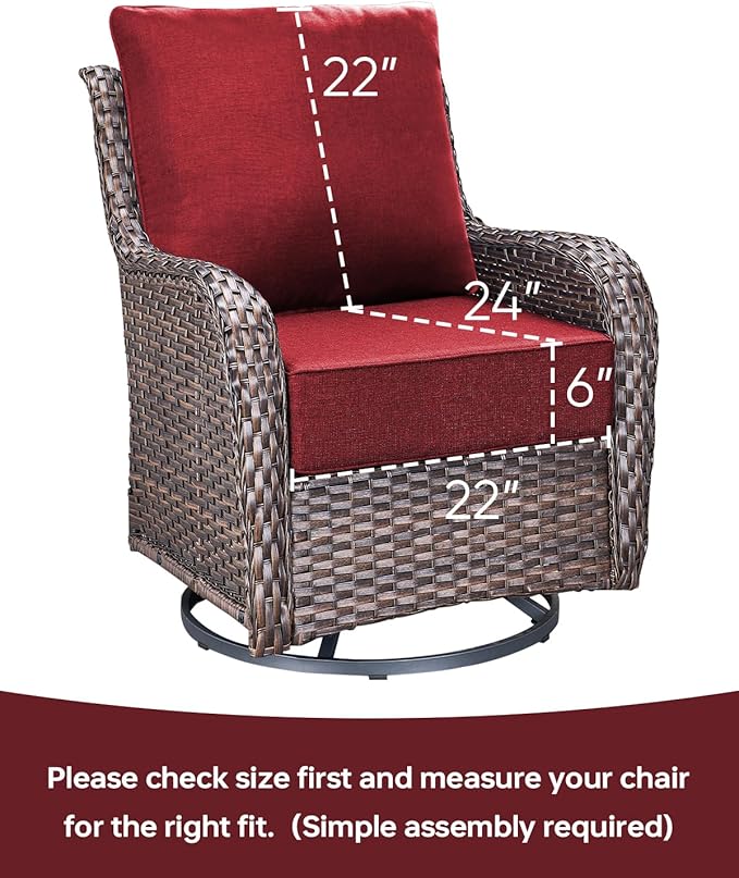 Luxury 22x24/22x25 6-Inch Outdoor Seat Cushions - Set of 2 Water Resistant Patio Chair Replacement Cushion for Porch Rattan Dining Rocker Glider Chairs Loveseat Couch Sectional Sofa - Red