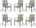 HERA'S HOUSE Patio Dining Chairs Set of 6, 36" Textilene Fabric Outdoor Chair with Wrought Iron Metal Frame Support 350lbs for Lawn Garden Backyard, Brown