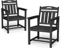 Set of 2 Weatherproof Patio Chairs - HDPE Outdoor Dining Chairs with Wide Seat, Ergonomic Design - for Garden, Backyard, Deck - Black