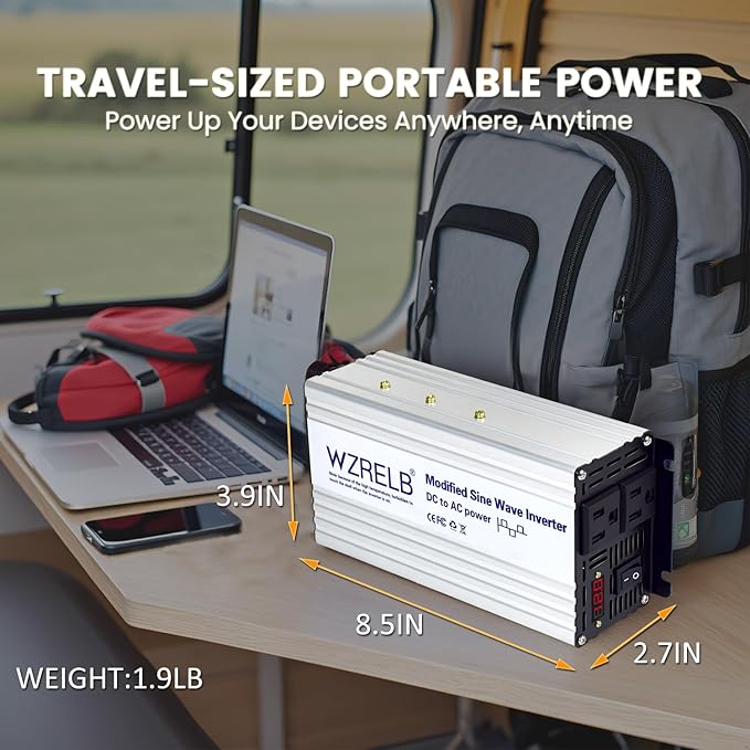 WZRELB 1200W Power Inverter 12V DC to 110V 120V AC,2400W Peak Modified Sine Wave Car Inverter with LED Display,Dual AC Outlets,Soft Starter,Off-Grid Power Converter with High Efficiency up to 90%