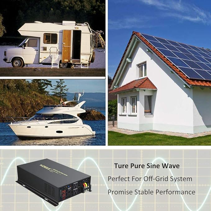 WZRELB 2000W 24VDC 120VAC Pure Sine Wave Power Inverter with 2 AC Outlets Wired Remote Control Car Inverter (RBP-200024WR)