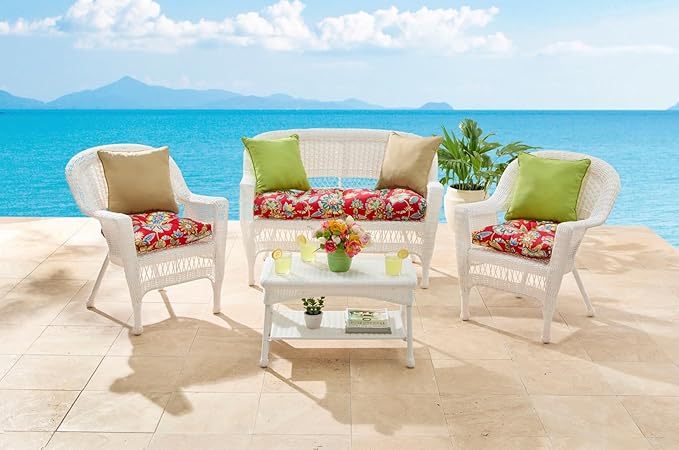 BrylaneHome Tufted Chair Cushion - 18" L x 17" W x 3" H - Patio & Outdoor - Patio & Outdoor - Water, Stain & Fade Resistant - Evening Blue Dot