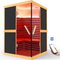 Far Infrared Sauna 2 Person Home Sauna Two Person Sauna 1980W/110V Low EMF Canadian Hemlock Wood Indoor Dry Sauna, With LCD Control Panel/APP/LED lights/Speaker/Grey Glass Door - 47.2*47.2*75.6 IN