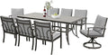HAPPATIO 9-Piece Patio Outdoor Dining Set - All Aluminum Patio Table and Chairs Set for 8 Includes 1 Rectangular Dining Table, 6 Dining Chairs, and 2 Swivel Chairs with Cushions for Lawn, Deck