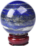 JIC Gem Lapis Lazuli Crystal Sphere with Wooden Stand,Decorative Crystal Ball Blues Gemstone Sphere for Meditation,Feng Shui,Witch-Style Decor,Office Table 70-80mm