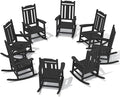 SERWALL Outdoor Rocking Chair Black Set of 8, All Weather Patio Rocking Chair, HDPE Poly Rocking Chair for Adults, Heavy Duty Front Porch Rocker