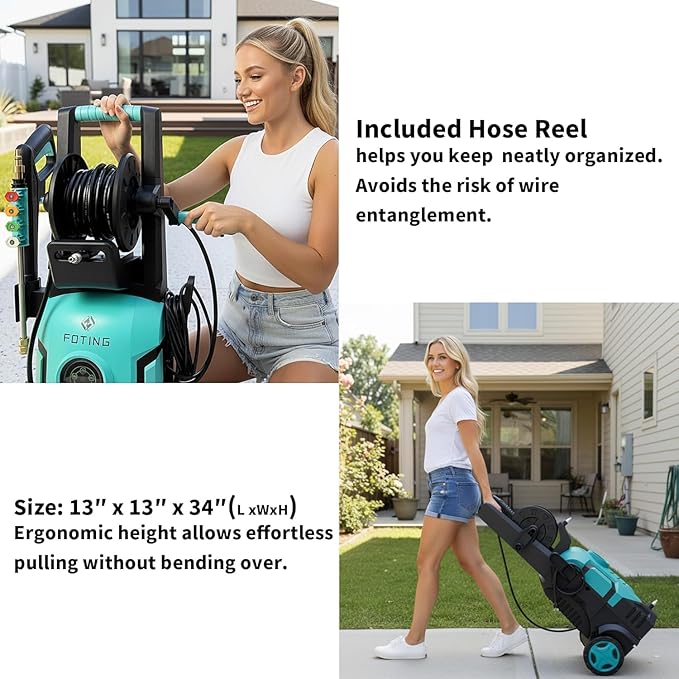 2025New Pressure Washer 4800PSI, 34" Tall, 4 Quick Connect Nozzles,Inlet Hose&Filter&500mlFoam Cannon for Cars/Fences/Driveways/Home Cleaning,Blue