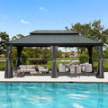 Domi 12' X 20' Hardtop Gazebo Large Outdoor Metal Gazebo with Galvanized Steel Double Roof Canopy, Aluminum Frame, Curtains and Netting for Patio, Deck, Garden, Grey