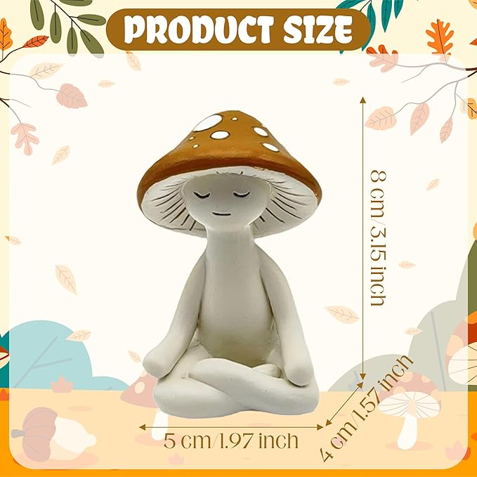 Meditation Mushroom Resin Statue - Cute Meditation Mushroom Statue for Desk Living Room Resin Figurine for Home Patio Office Decoration Cute Plant Statues for Tabletop Garden Backyard Decor