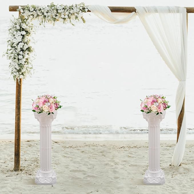 Roman Column Pedestal, Plastic White Columns for Weddings Indoor/Outdoor Roman Pillar Stand for Table Sculptures, Vase, Garden Decor (2PCS, 10.6 x 34.6 Inch Round)