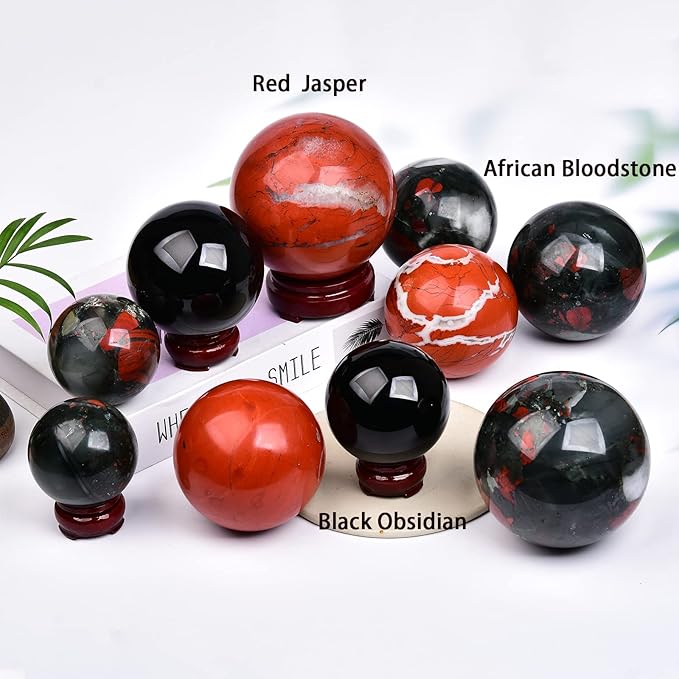 JIC Gem Natural Red Jasper Healing Crystal Ball Divination Gemstone Sphere Ball,Feng Shui Reiki Aura Home Desk Decor (80-90mm)