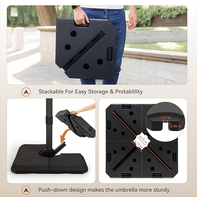 PHI VILLA 9'x12' Outdoor Patio Deck Umbrella with Base. 360° Rotation & 6-Level Tilt with Easy Crank Handle. Rectangle Offset Cantilever Umbrella Heavy Duty for Garden Poolside Backyard (Grey)