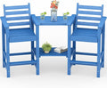 Tall Adirondack Chairs Set of 2, All Weather HDPE Poly Bar Height Balcony Adirondack Chair with Removable Double Connecting Trays, Outdoor Adirondack Barstools for Deck, Patio, Yard, Pool, Lawn